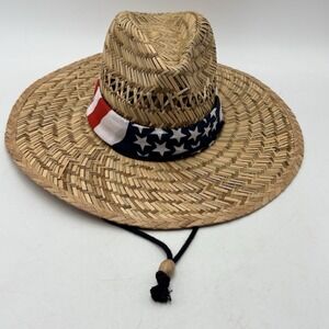 Dorfman Pacific DPC American Flag Nat Fiber Sun Straw Hat Men's L/XL Wide Brim